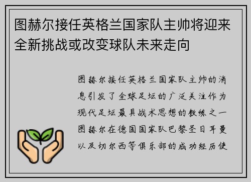 图赫尔接任英格兰国家队主帅将迎来全新挑战或改变球队未来走向 图赫尔接任英格兰国家队主帅将迎来全新挑战或改变球队未来走向